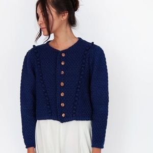 Matta Tabitha Cardigan -  Handmade Knitted Cotton Sweater - Navy Blue M/L - NEW!